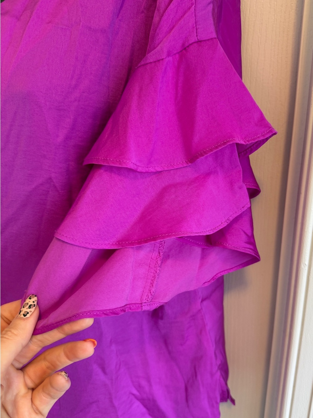Cato Fuchsia Button-Front Ruffle Sleeve V-Neck Top - Picture 2 of 4